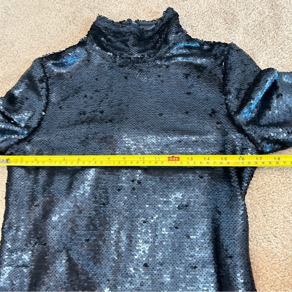 SIMONS Icone Matte blue Sequin high neck long sleeve top Sz S - Picture 12 of 13